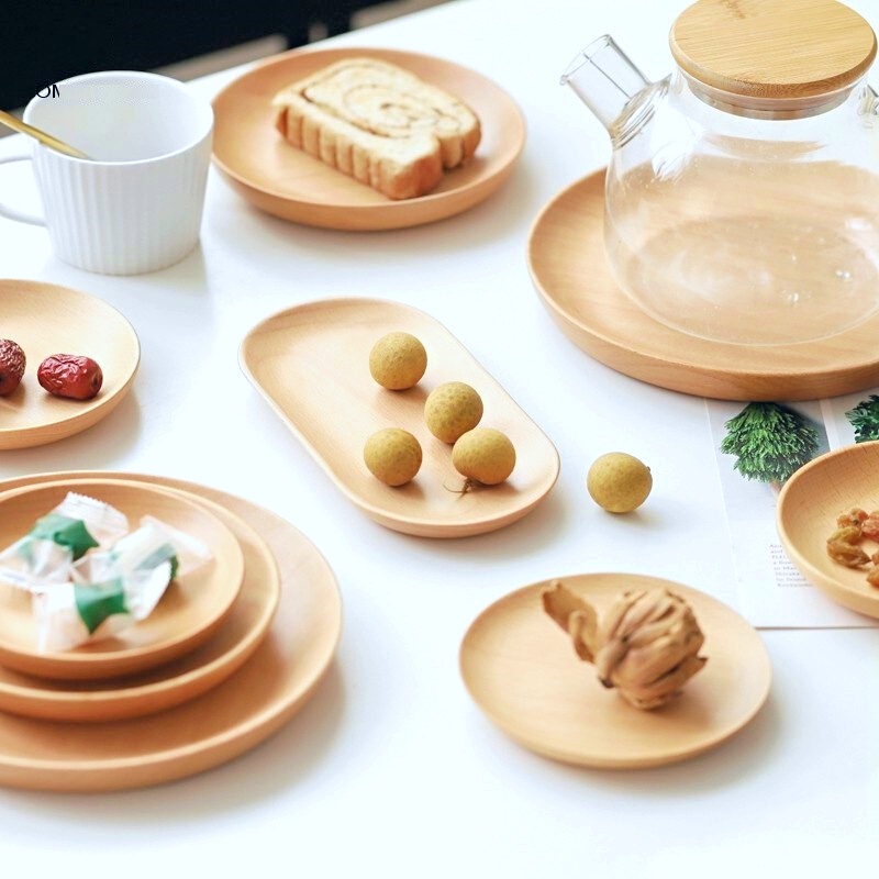 Khay gỗ dĩa gỗ cao cấp dùng để thức ăn, phụ kiện decor chụp ảnh sản phẩm món ăn - thumbnail