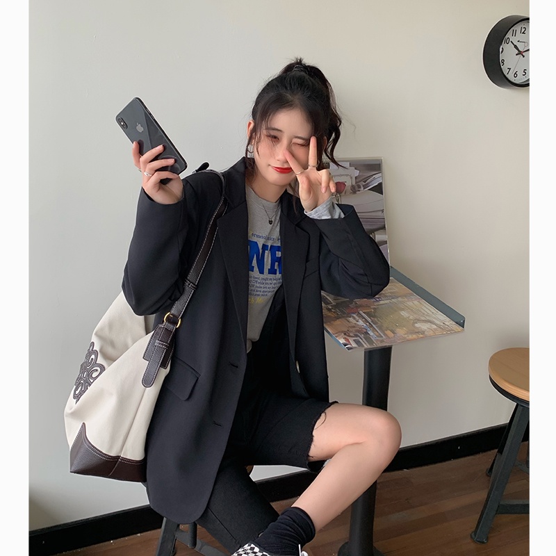 SUXI Áo Khoác Blazers Tay Dài Dáng Rộng Phong Cách Hàn Quốc Đơn Giản Thời Trang Mùa Xuân