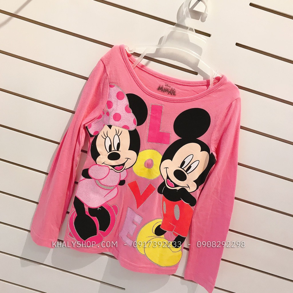 Áo tay dài trẻ em hình chuột Mickey và Minnie Mouse Love màu hồng nhạt size XS cho bé gái 5 tuổi (Mỹ US-UK) - ATTDMK03