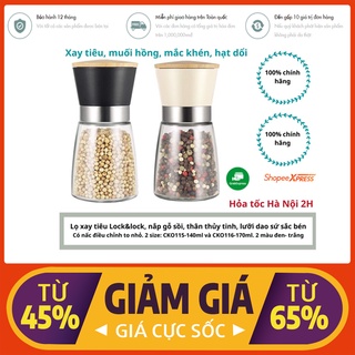 Cối xay tiêu, xay muối hồng thủy tinh Lock&Lock lưỡi sứ nắp gỗ sồi tiện dụng