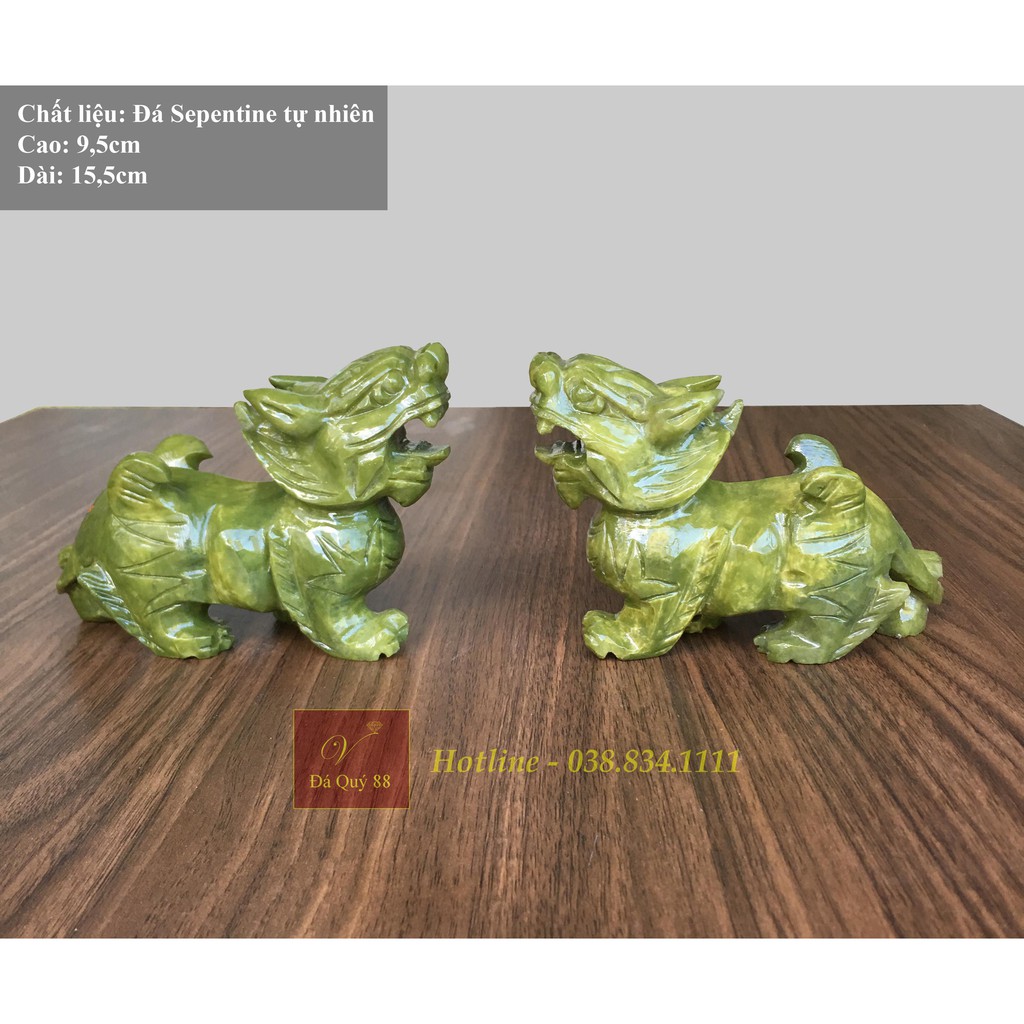 Cặp Tỳ Hưu Đá Ngọc Sepentine Tự Nhiên Xanh Lá Cây Size Trung 15,5cm