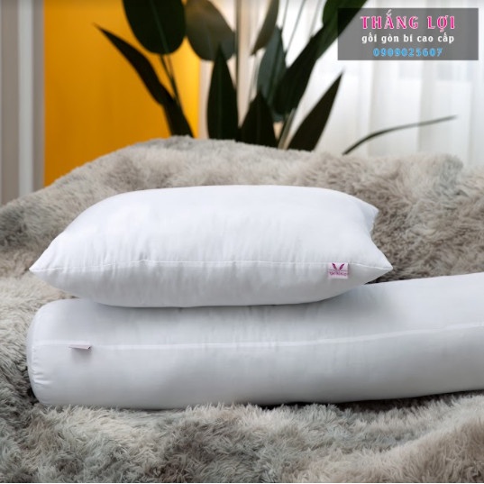 Gối bông gòn Thắng Lợi, Chính hãng 100% polyester do Công ty Thắng Lợi sản xuất. Giặt được bằng tay và máy