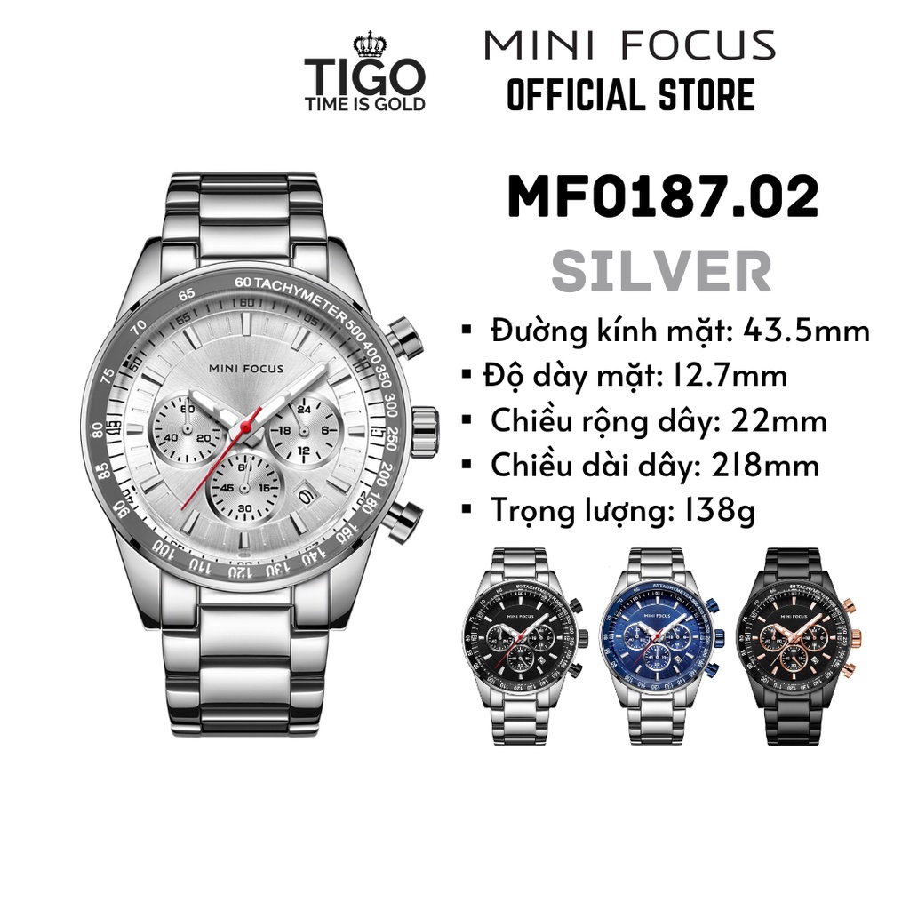 Đồng hồ nam MINI FOCUS MF0187G.02 dây thép viền thép không gỉ màu bạc 3 kim hàng chính hãng cao cấp Nhật Bản | BigBuy360 - bigbuy360.vn