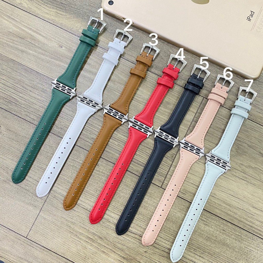 Bộ sưu tập dây da bản nhỏ đủ màu sắc dành cho apple watch series 1/2/3/4/5/6/se