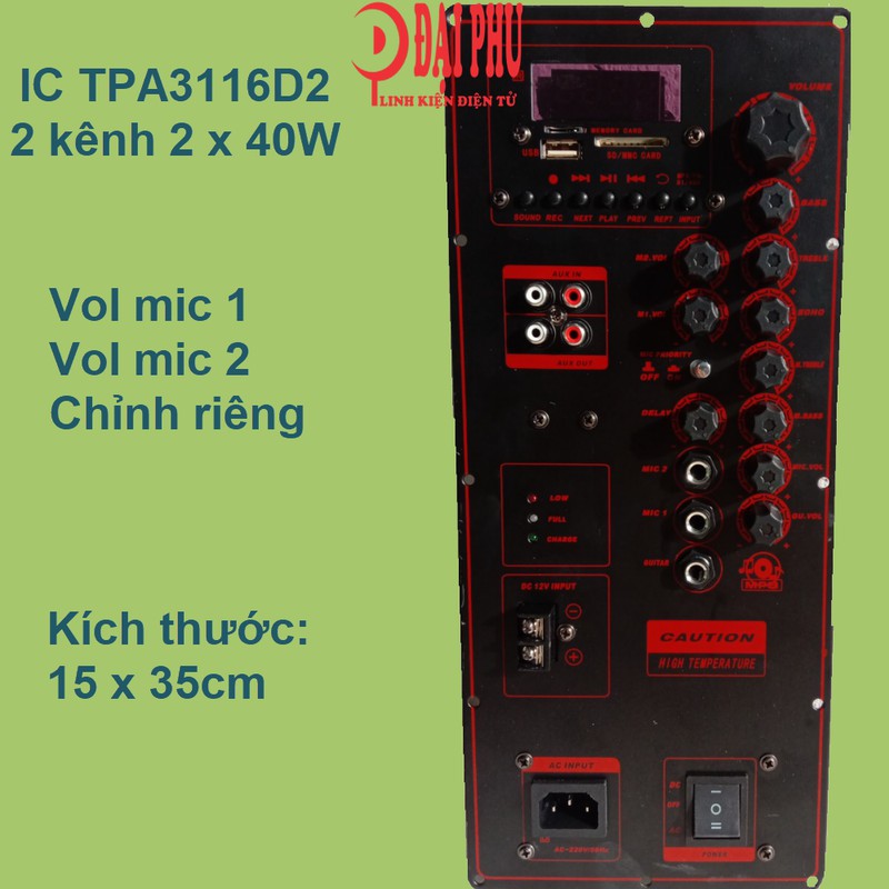 Mạch loa kéo TPA3116D2 2 kênh riêng biệt 150W 4R Bluetooth Karaoke Thùng loa kéo Bass đôi 2.5 tấc