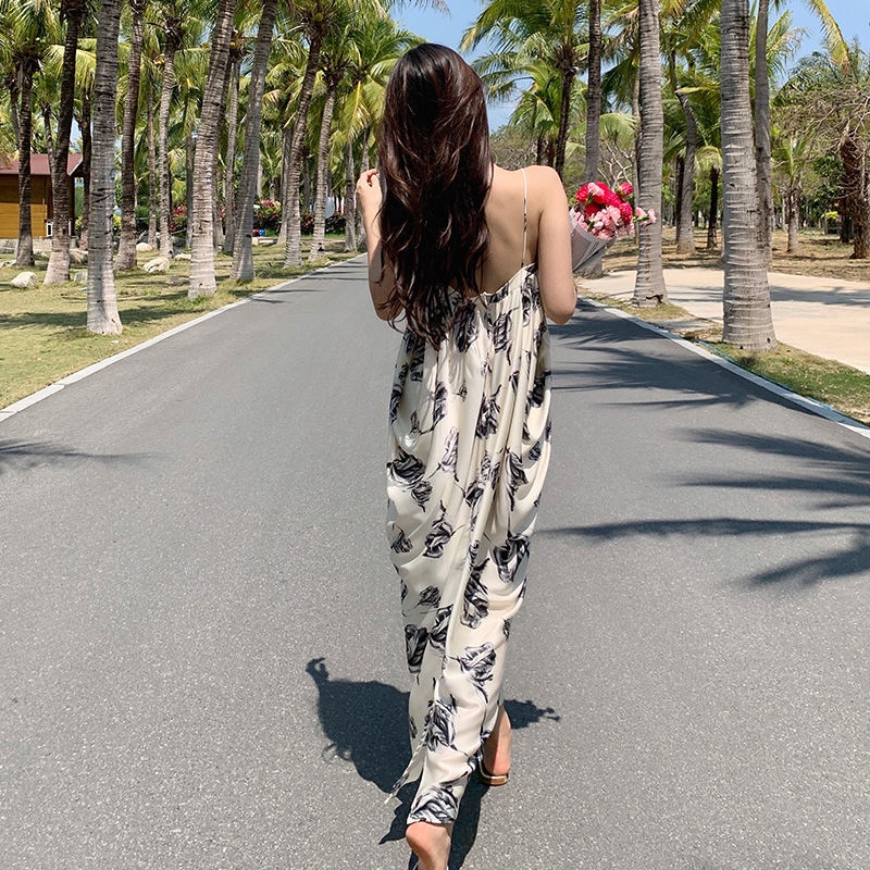 Đầm Hai Dây Dáng Ôm In Họa Tiết Phong Cách retro Thời Trang Xuân Hè Dành Cho Nữ