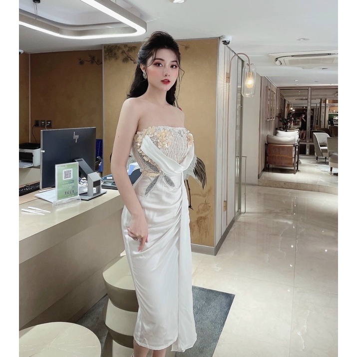 MS1228y ĐẦM PHI LỤA RỚT VAI ĐÍNH KS FULL SIZE S/M/L/XL