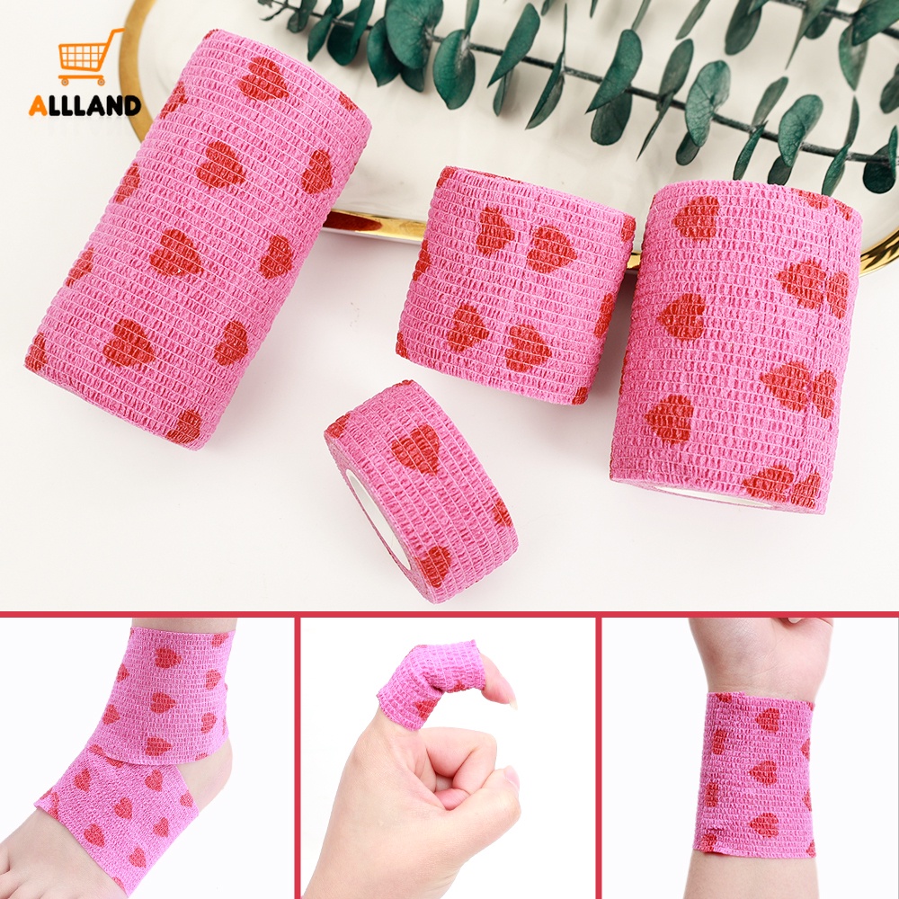 1 Cuộn Băng Quấn Khớp Đầu Gối Co Giãn Thoáng Khí In Hình Trái Tim Màu Đỏ Phong Cách Thể Thao