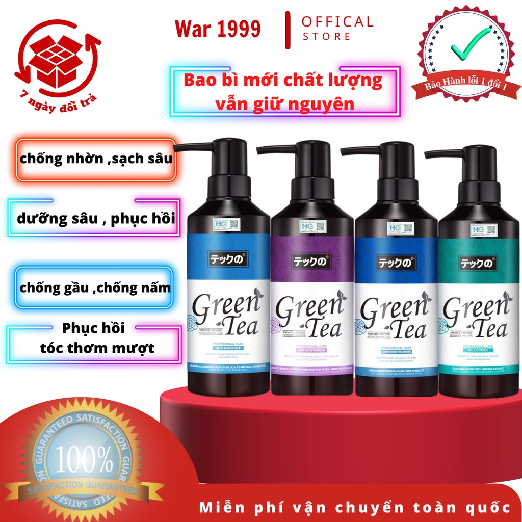 Cặp dầu gội xả trà xanh MEIKI 780ml kiềm dầu cho da đầu và cân bằng độ ẩm phục hồi hư tổn cho mái tóc