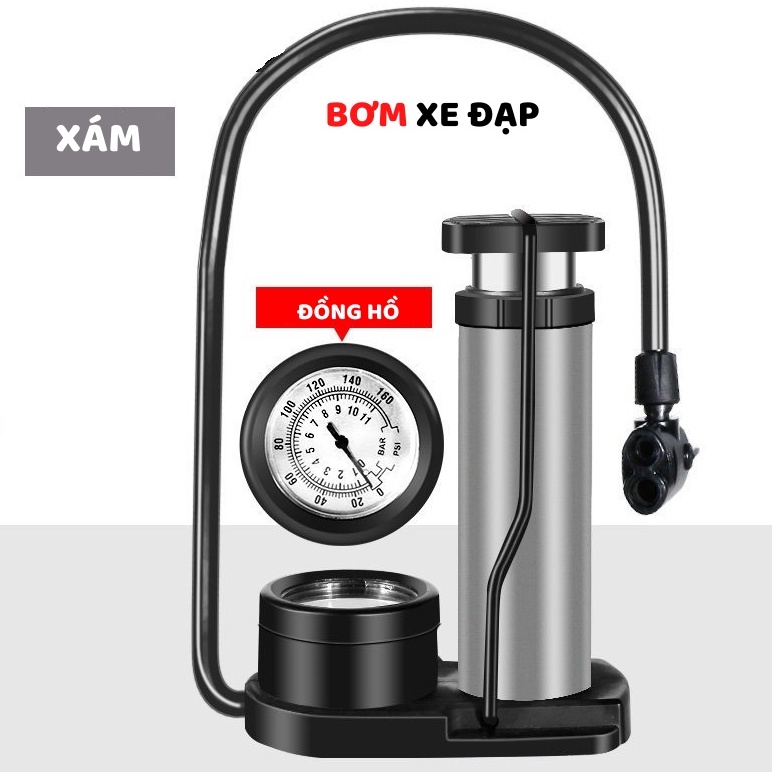 Bơm Xe Đạp Mini Đạp Chân, Bơm Xe Máy Áp Suất Cao 160psi Chắc Chắn Dễ Sử Dụng Tặng Kèm Kim Bơm