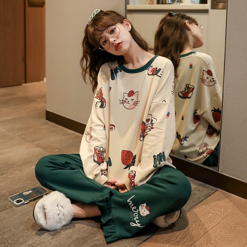 HÀNG SẴN_ Bộ Ngủ Cotton Thu Đông Năng Động Dài Tay 2021_ CÓ BIGSIZE