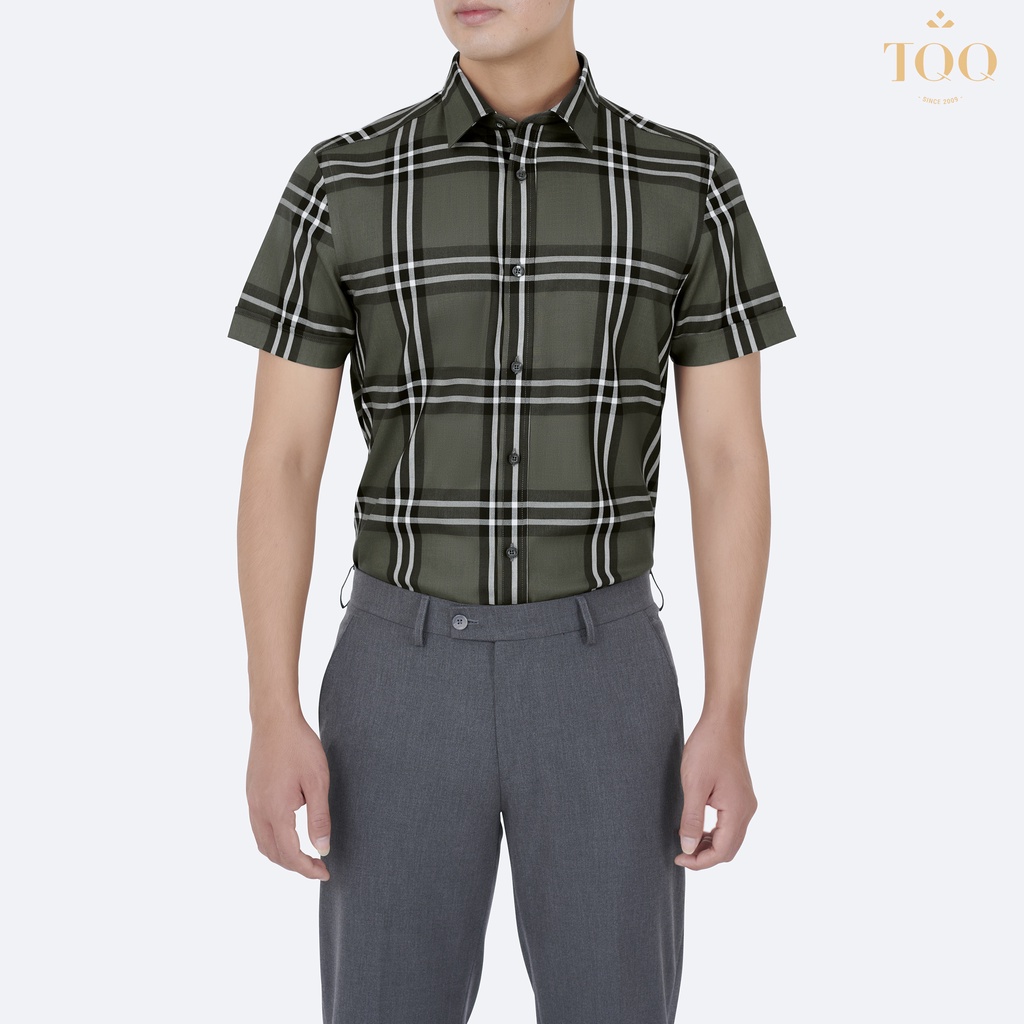 Áo sơ mi nam ngắn tay TQQ dáng Slim fit công sở ôm nhẹ K480CSC kẻ ô lịch thiệp và hiện đại