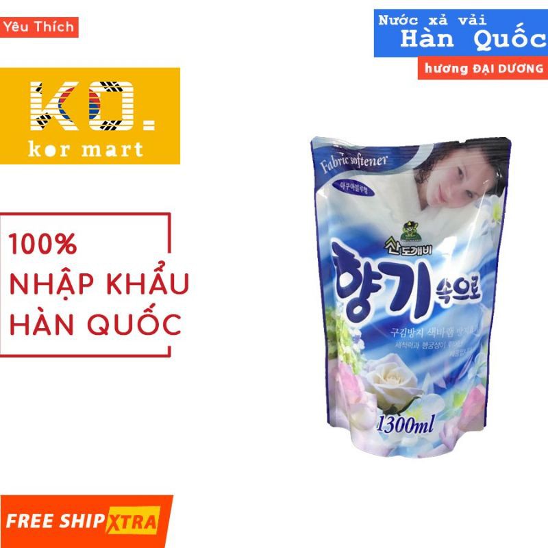 Nước xả vải ♥️FREESHIP♥️ Hàn Quốc dạng túi 1.3L (Hương Đại Dương) làm mềm vải vượt trội, hương thơm dịu mát - Kor.mart