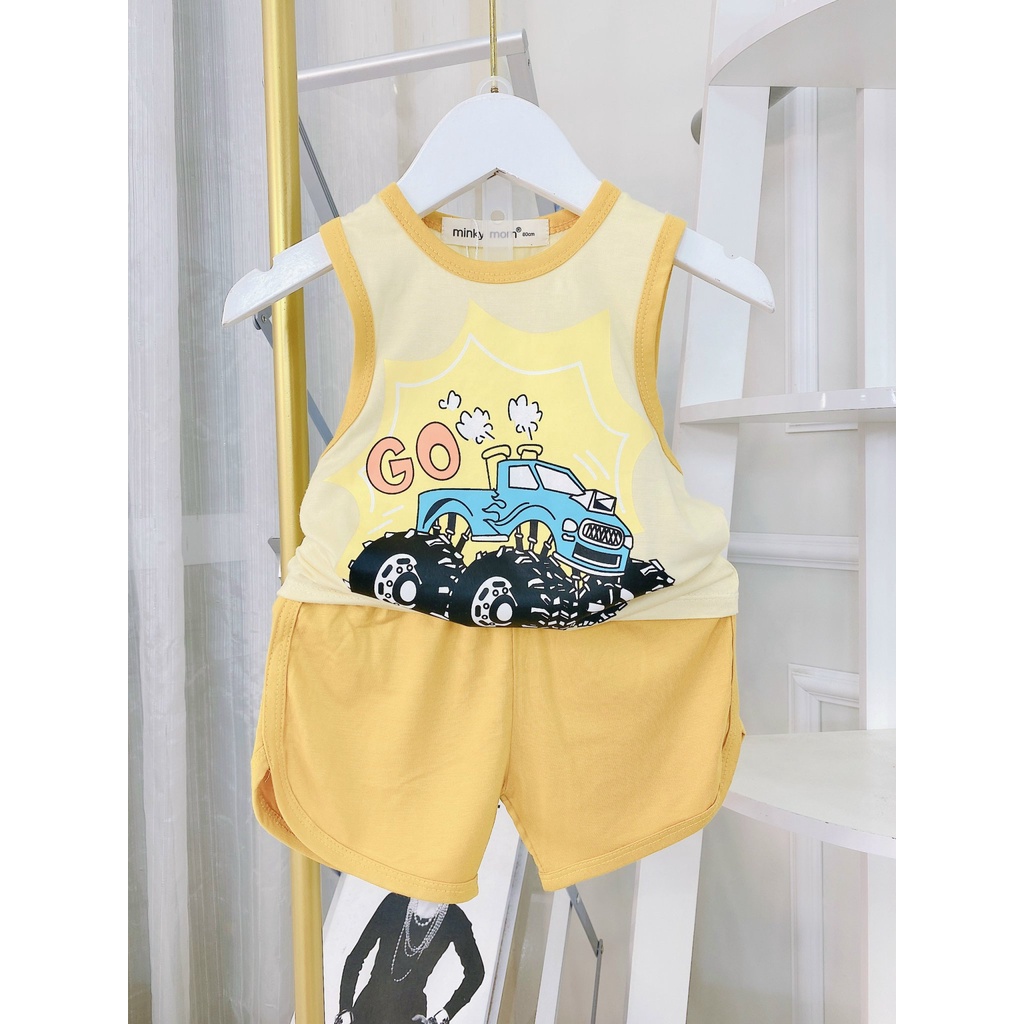 Bộ ba lỗ  thun lạnh minky cho bé in hinh kute thoáng mát