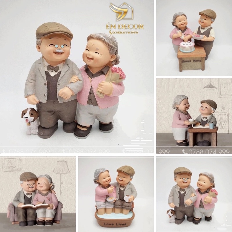 Tượng Ông Bà, Trang Trí Phòng Khách, Phòng Ngủ, Ông Bà Già Hạnh Phúc, Én Decor