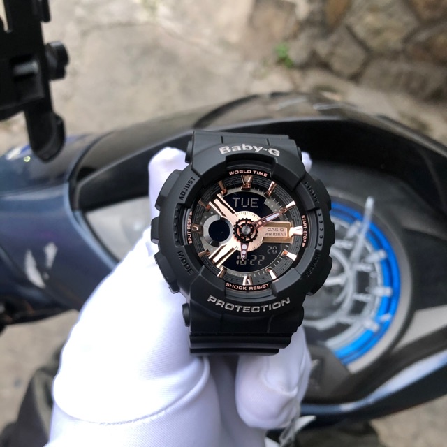 Đồng Hồ Nữ Casio Baby G BA-110 Mặt Vàng Hồng - Dây Nhựa Màu Đen - Bảo hành 12 tháng