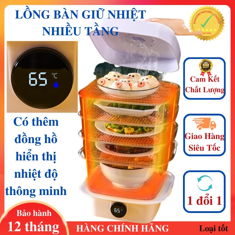 Lồng bàn giữ nhiệt 5 tầng, tủ hâm nóng thức ăn thông minh đậy thức ăn gấp gọn (loại tốt)