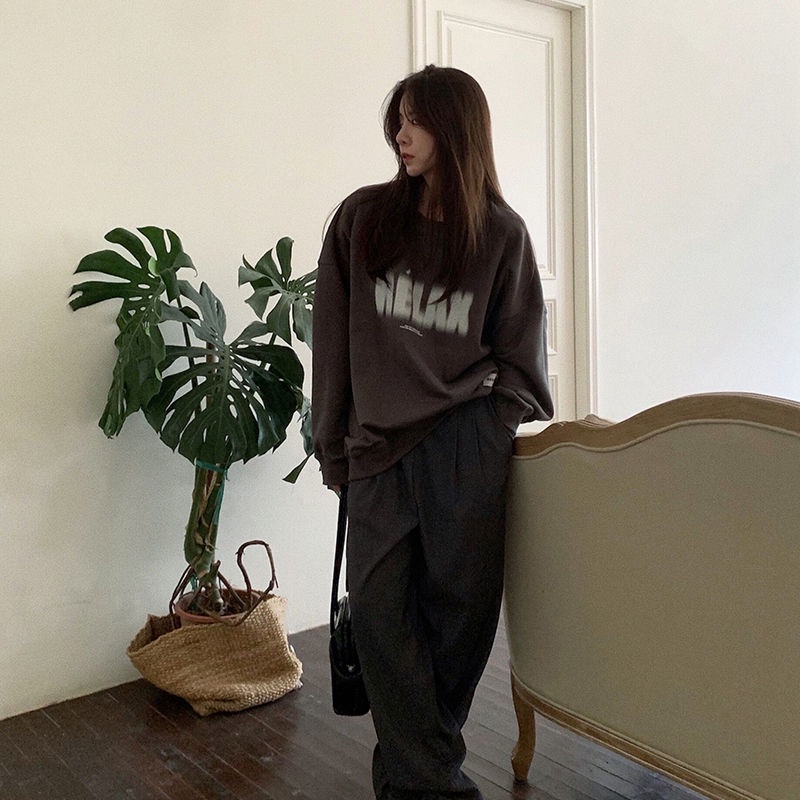 Áo Sweater Cotton Mỏng Dáng Rộng In Chữ Phong Cách Hàn Quốc Thời Trang Xuân Thu 2022 Mới