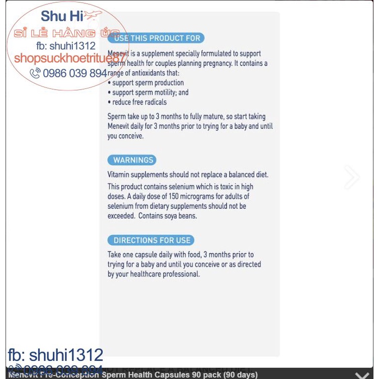 Viên uống menevit nâng cao chất lượng tinh trùng lọ 30 viên, 90 viên của úc, hỗ trợ tăng cường sinh lý nam