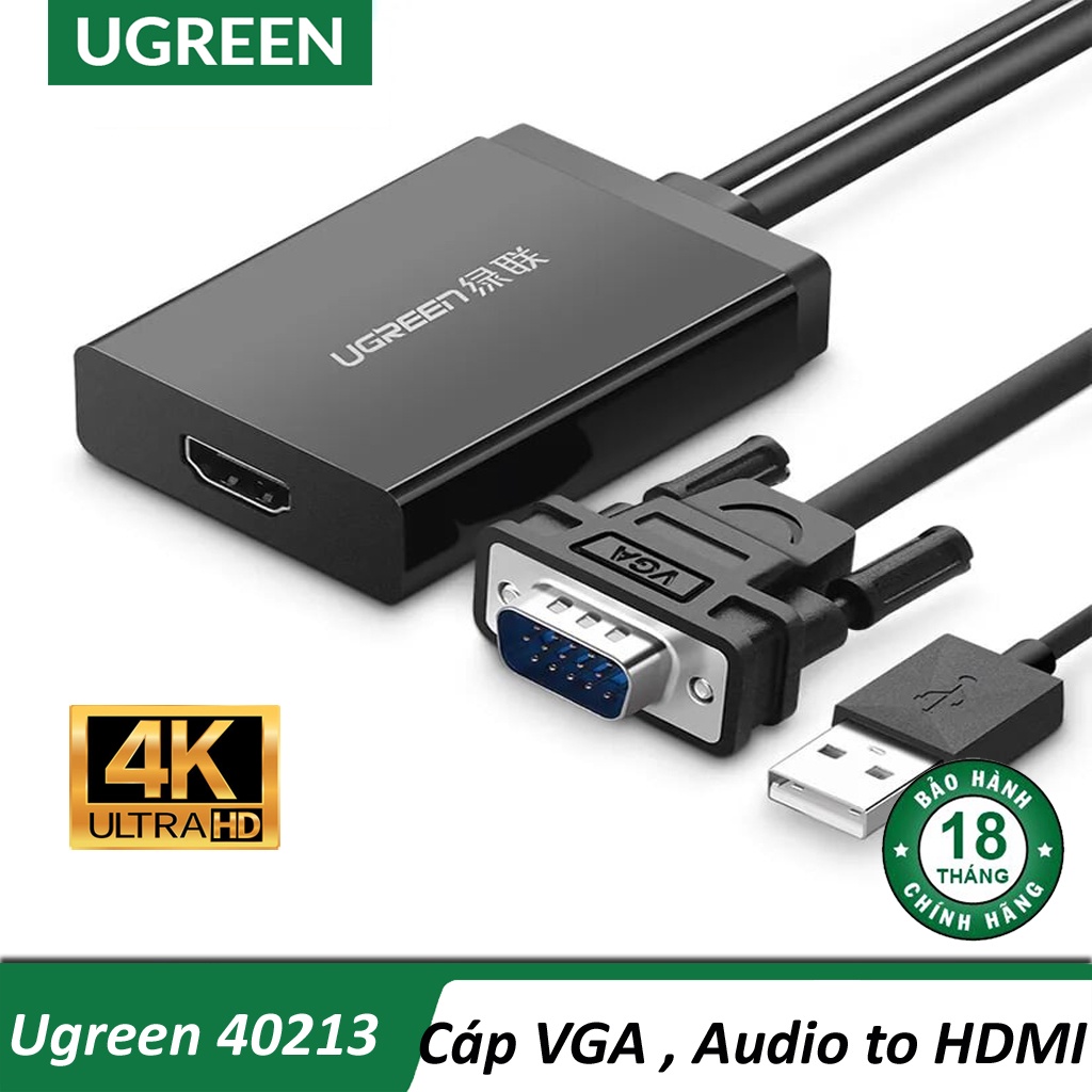 Cáp Chuyển VGA ra HDMI Chính Hãng UGREEN 40213 Cao Cấp