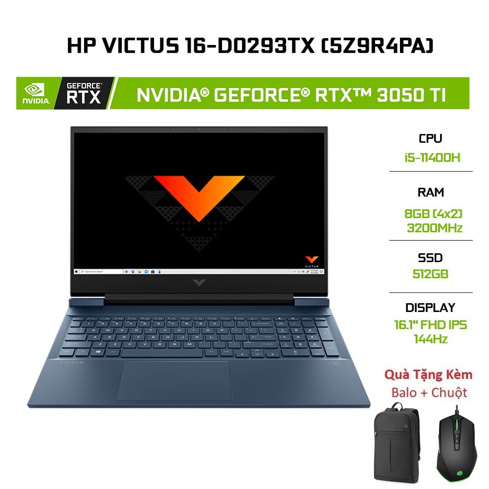 Laptop HP Victus 16-d0293TX 5Z9R4PA i5-11400H|8GB|512GB|GeForce RTX™3050Ti|16.1' FHD|W11