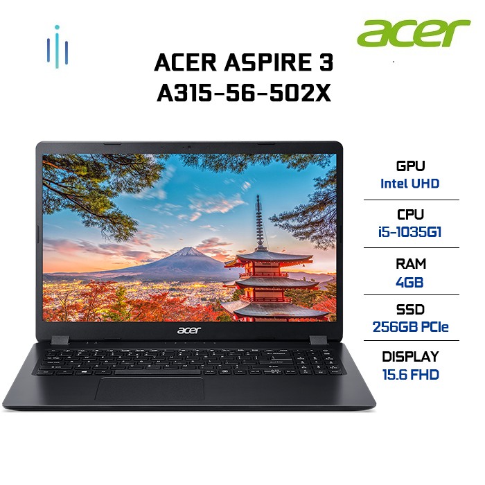 Laptop Acer Aspire 3 A315-56-502X  i5-1035G1 | 4GB | 256GB | Intel UHD Graphics | 15.6' FHD | Win 10 | BigBuy360 - bigbuy360.vn
