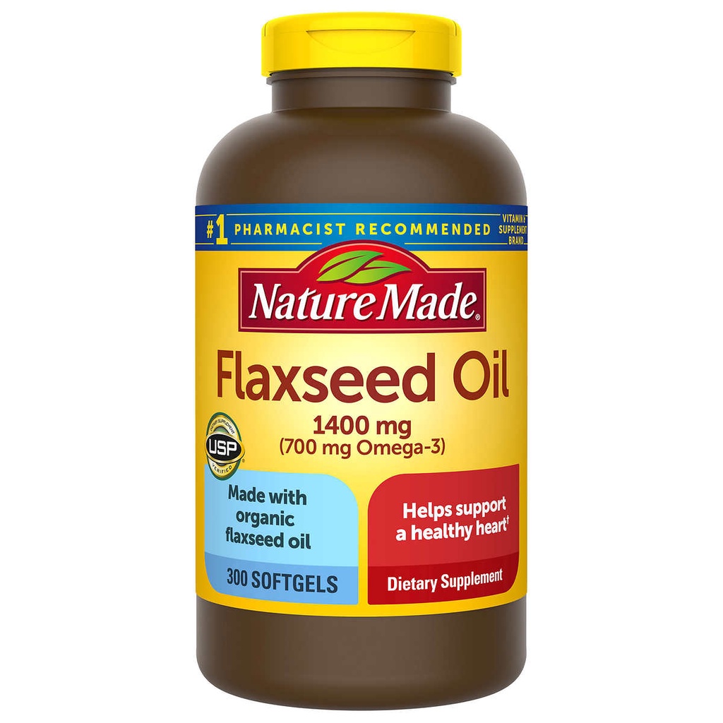 Dầu hạt lanh bổ sung Omega 3 6 9 Nature Made Flaxseed oil 1400 mg hộp 300 viên của Mỹ