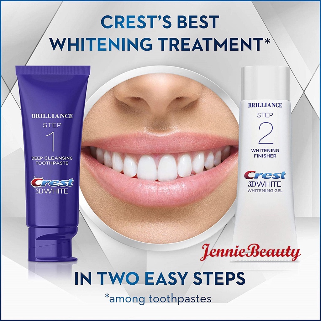 [New/ Hàng USA] Bộ đôi kem đánh răng trắng sáng Crest 3D White Brilliance Daily Whitening 2 Step Treatment Toothpaste