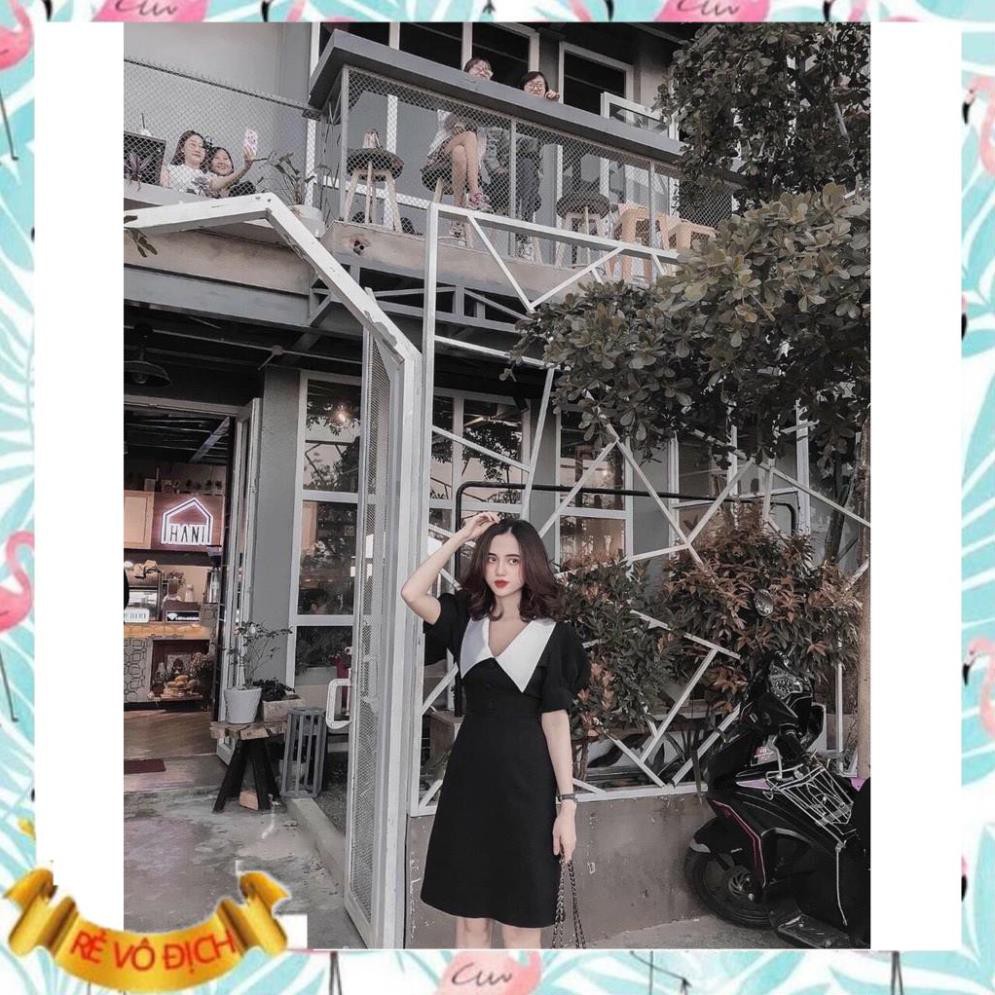 ĐẦM XOÈ ĐEN PHỐI CỔ SEN | BigBuy360 - bigbuy360.vn