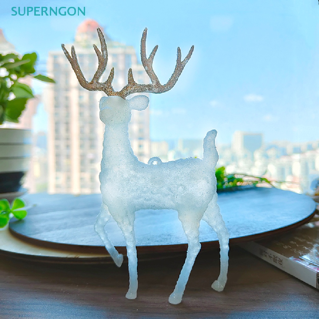 Tuần Lộc Giáng Sinh Pha Lê Màu Trắng Flash Vàng Kim Để Bàn Trang Trí Nội Thất Bán Chạy