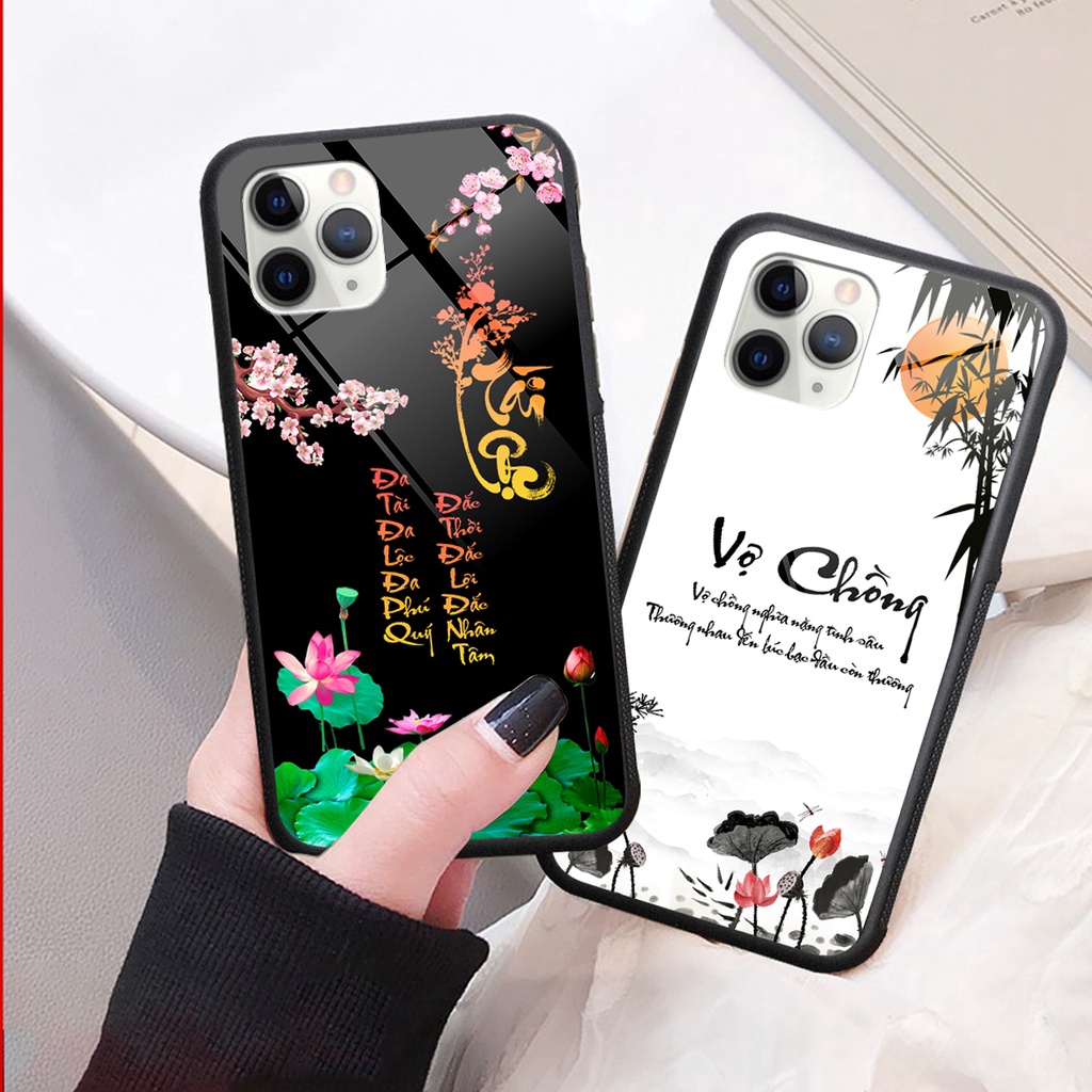 Ốp lưng KÍNH Iphone 11 PRO / 11 PRO MAX in hình 3D TÀI LỘC-VỢ CHỒNG-TÂM AN -MÃ ĐÁO