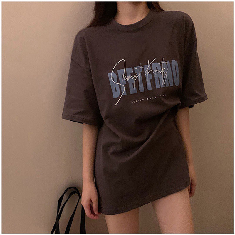 Áo thun SUXI tay ngắn cổ tròn dáng rộng in hình cá tính phong cách retro cho bạn gái