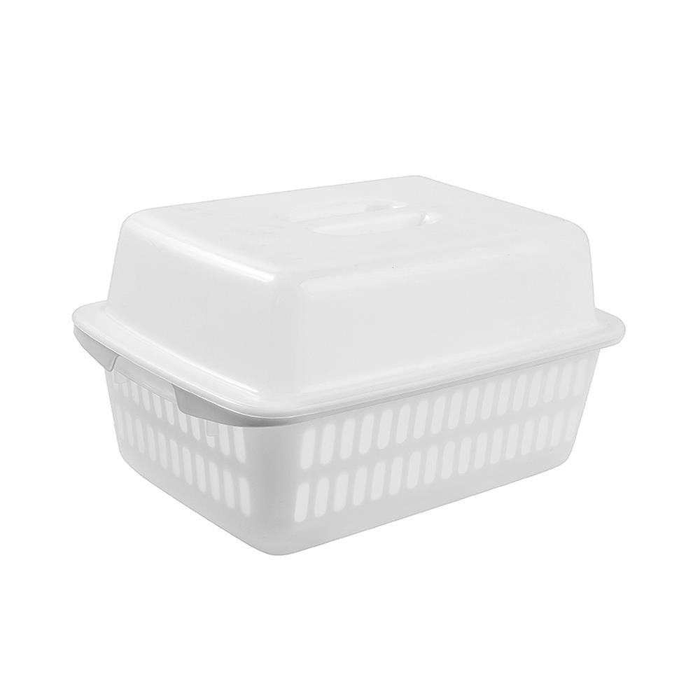 HomeBase JCJ Giá thoát nước bát đĩa bằng nhựa có nắp đậy 2401 Thái Lan W40xH22,5xD29,2cm màu trắng