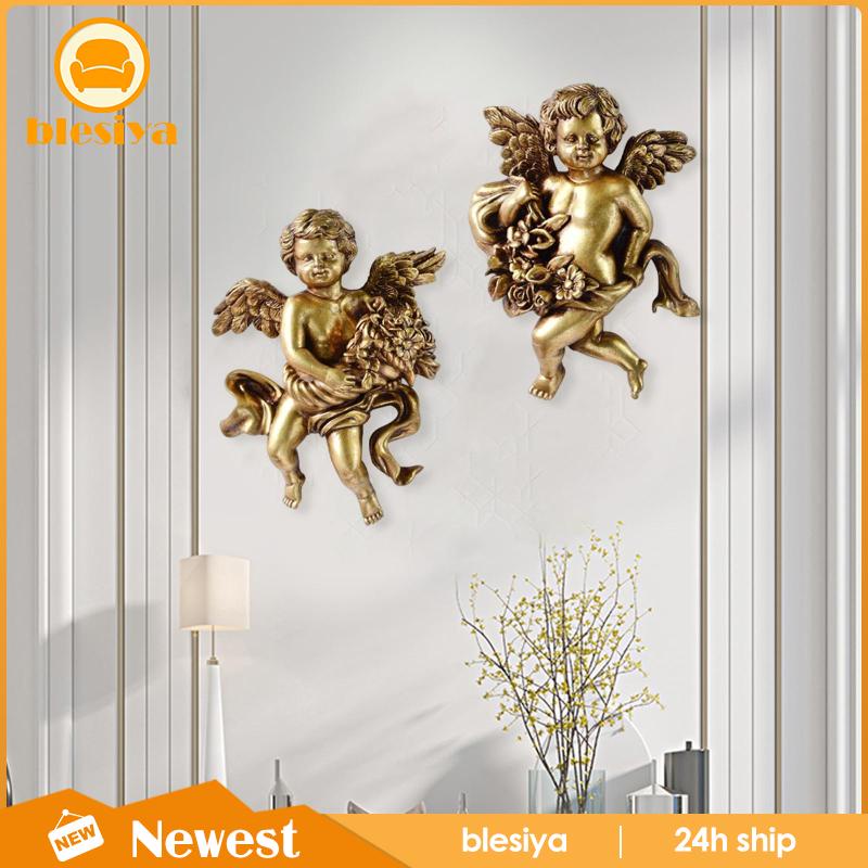 Bộ 2 Bức Tượng Thiên Thần Cherub Điêu Khắc Treo Tường Trang Trí Phòng Ăn