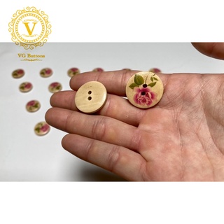 Cúc gỗ, nút gỗ handmade sơn hoa hồng 23mm