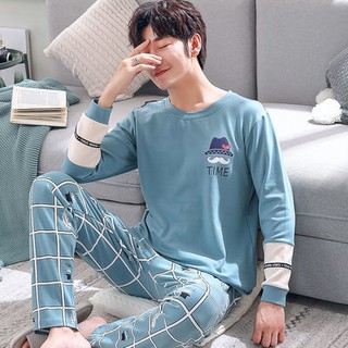 Bộ đồ ngủ dài tay bằng cotton thoải mái cho nam