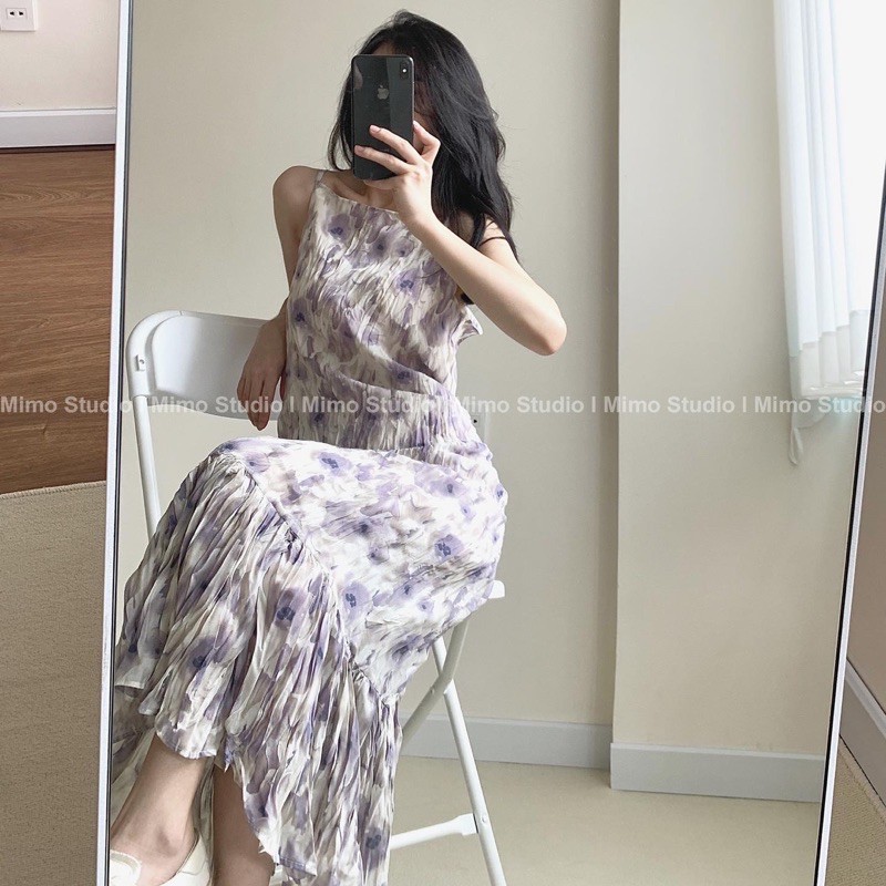 ĐẦM 2 DÂY HOA DÁNG SUÔNG DÀI- BLAZER TÍM OVERSIZE