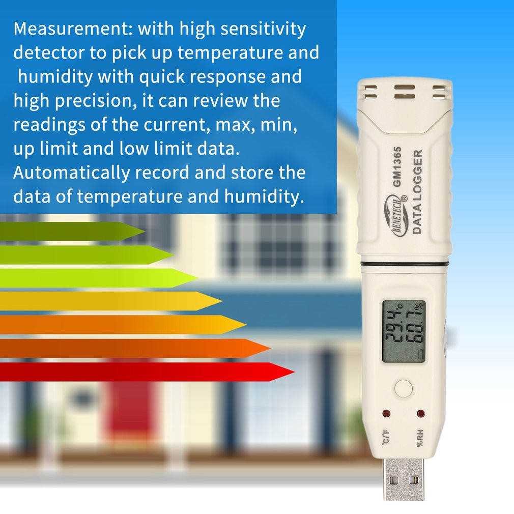 ✕[COD]Máy ghi dữ liệu nhiệt độ và ẩm tự động kỹ thuật số Benetech GM1365 có đầu USB