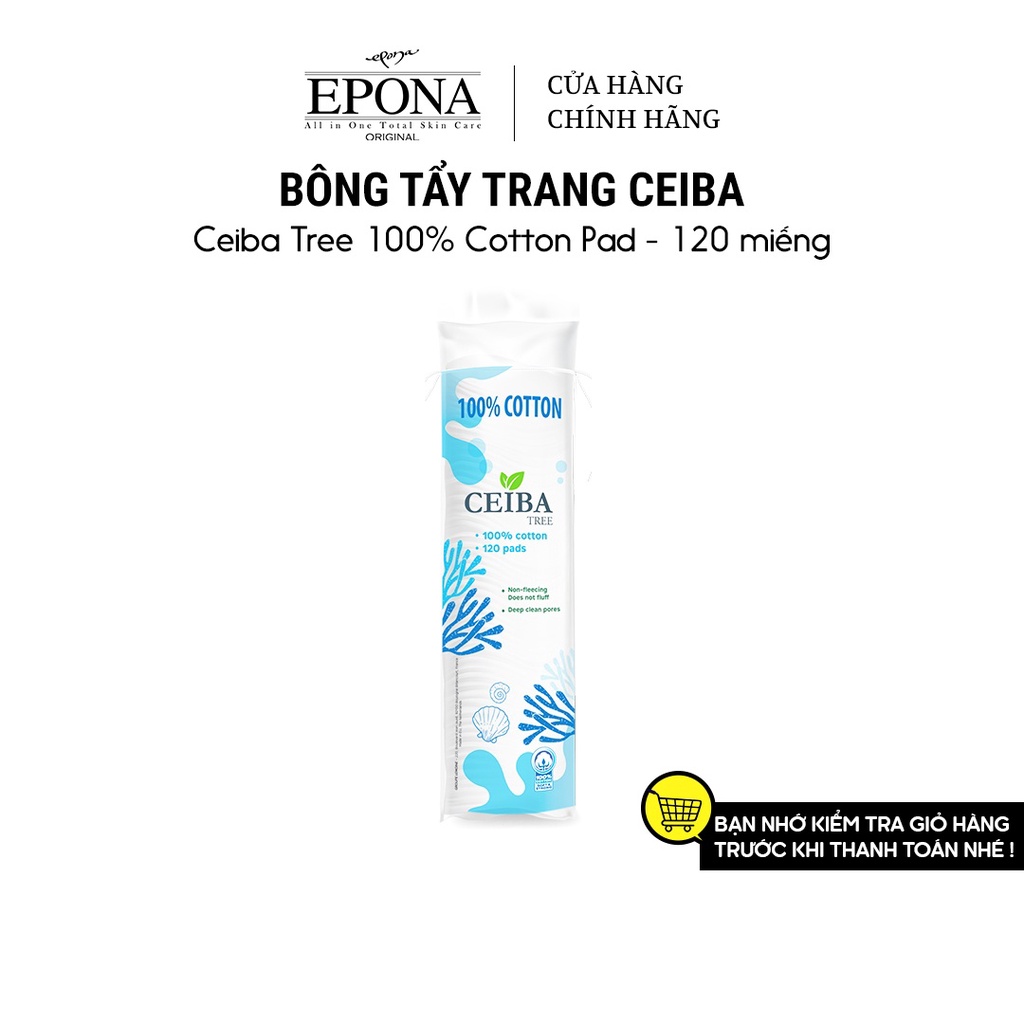 Bông Tẩy Trang Ceiba 100% Cotton Siêu Tiết Kiệm Dung Dịch 120 Miếng