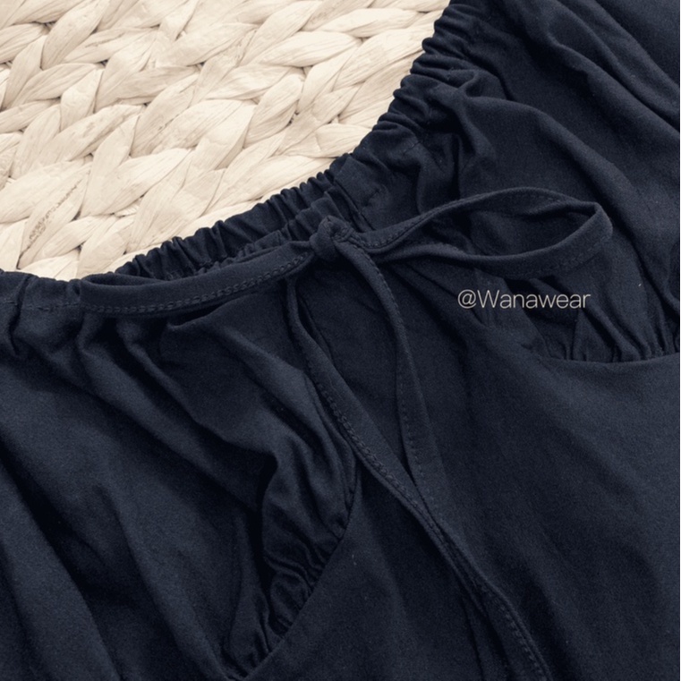 Váy xòe chữ A cổ vuông nhún ngực tay bồng màu đen WANAWEAR đầm ôm body trễ vai sexy quyến rũ hàng quảng châu cao cấp