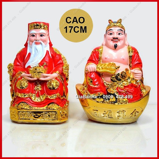 BỘ 2 TƯỢNG THẦN TÀI ÔNG ĐỊA - ĐÀI LOAN - ĐỎ MẠ VÀNG - CAO 17CM - 6881