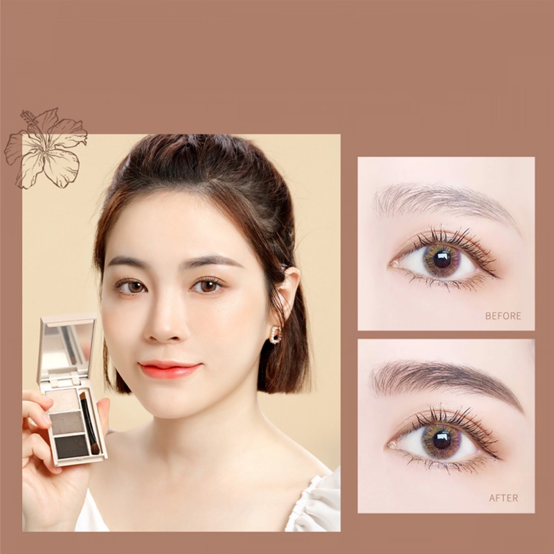 [Hàng mới về] Bảng phấn trang điểm lông mày 3 màu kèm cọ và gương HOJO tiện dụng