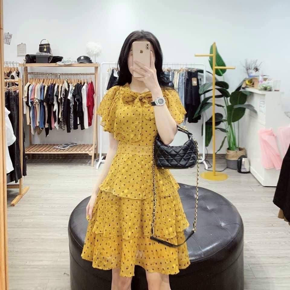 Đầm thiết kế chất voan lụa chấm bi phối voan hàn nhẹ nhàng MD130 - HELASHOP [Kèm ảnh thật]