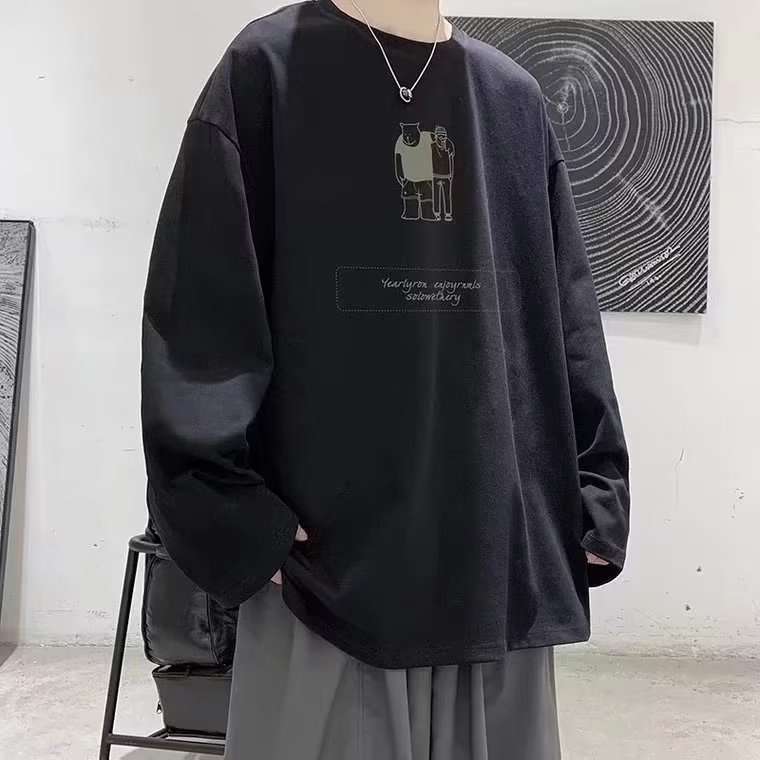 Áo Thun Tay Dài Cổ Tròn Dáng Rộng In Chữ Phong Cách Hip Hop Nhật Bản Thời Trang Cho Nam Cỡ M-5XL