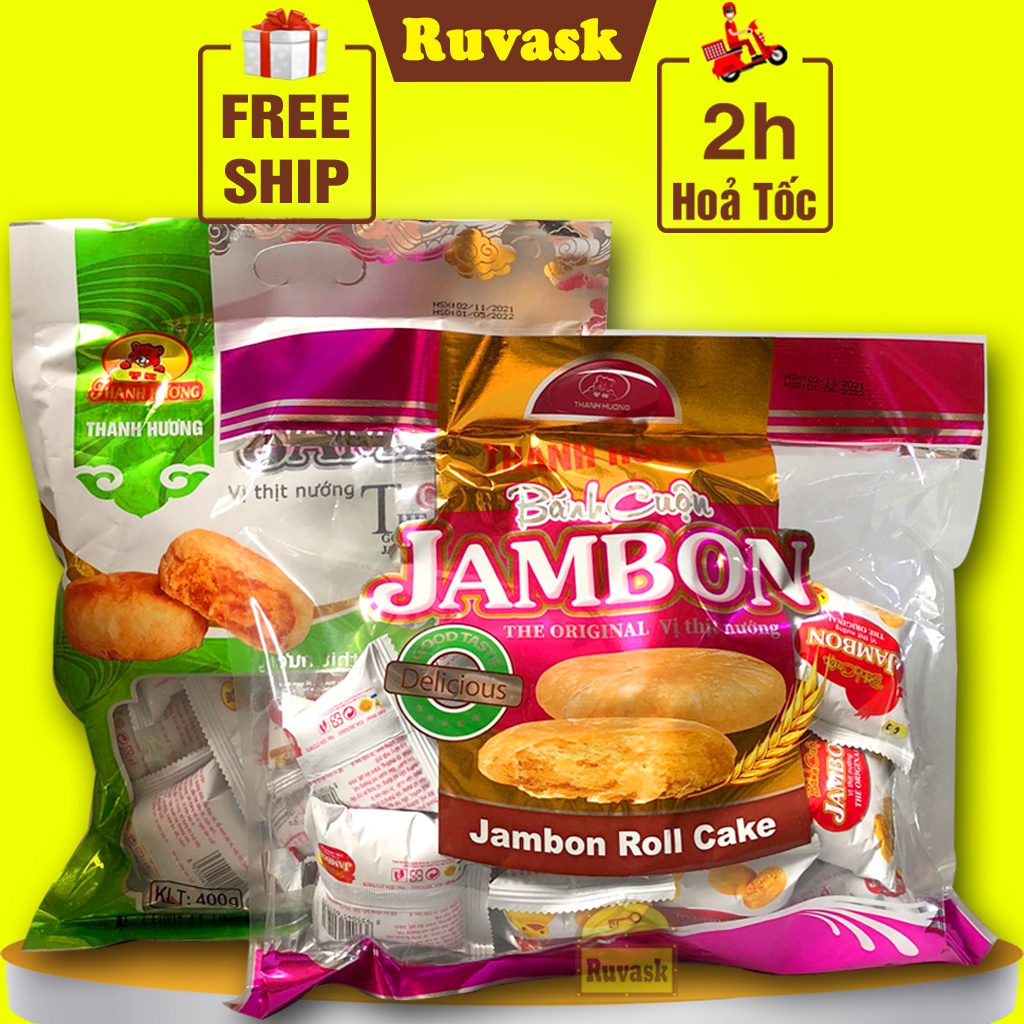 Bánh Cuộn Jambon Thanh Hương Vị Nhân Thịt Nướng 400G - Bánh Kẹo Ăn Vặt Ngon - Đồ Ăn Vặt Nội Địa Bánh Kẹo Tết Ruvask