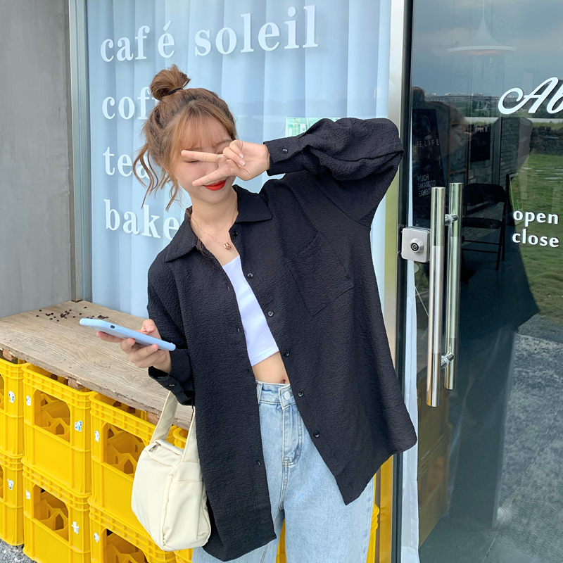 Áo Sơ Mi Tay Dài Màu Trơn Kiểu Retro Thời Trang Mùa Thu Dành Cho Nữ