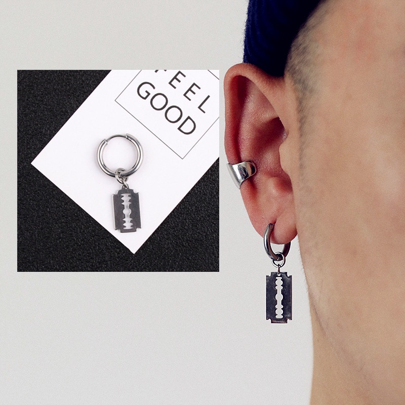 Bông tai hình lưỡi lam bằng thép titan phong cách Hàn Quốc cho nam nữ