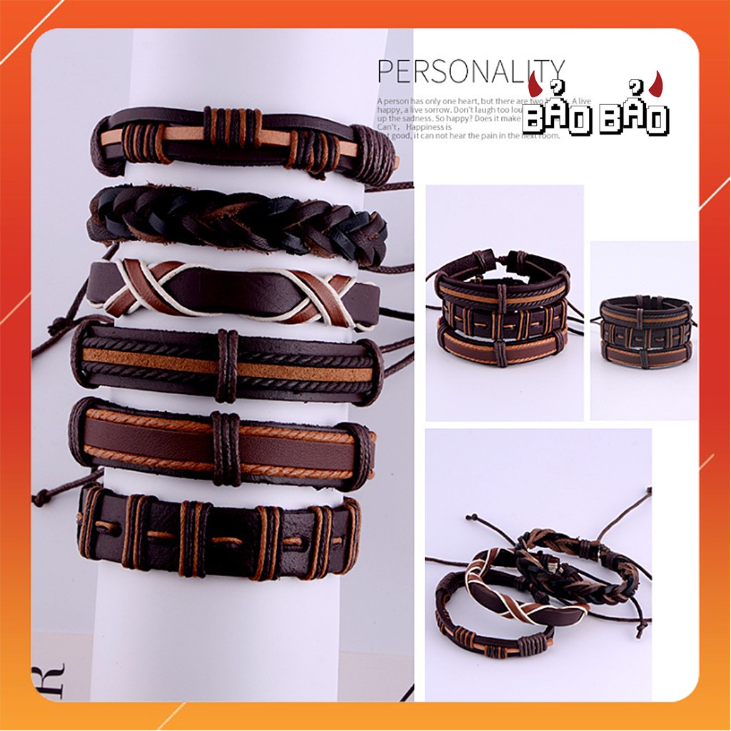 Combo 6 Vòng Tay Da Handmade - A14 [ FREE SHIP ]