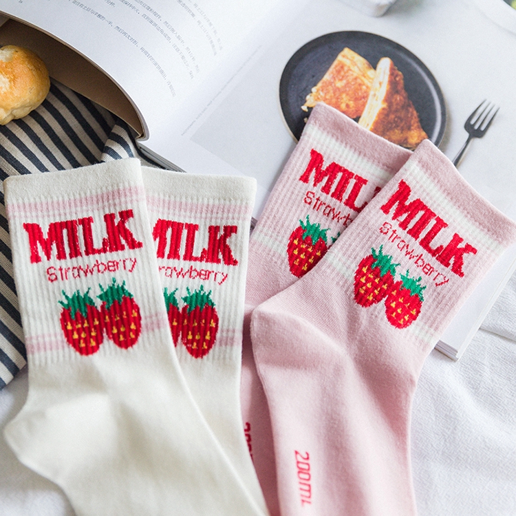 Đôi vớ dệt kim thêu họa tiết dễ thương phong cách Nhật Bản