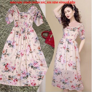 Đầm voan 2 lớp vàng nhạt họa tiết bông hoa dễ thương
